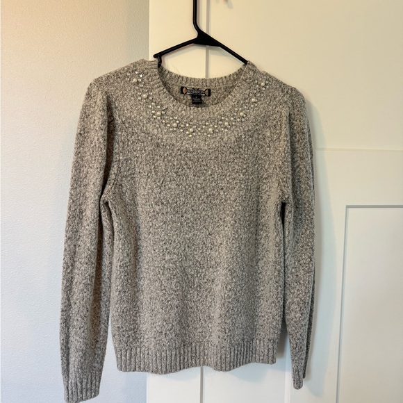 Madison Sweaters - Madison Heather Gray Sweater with Pearl Accents
